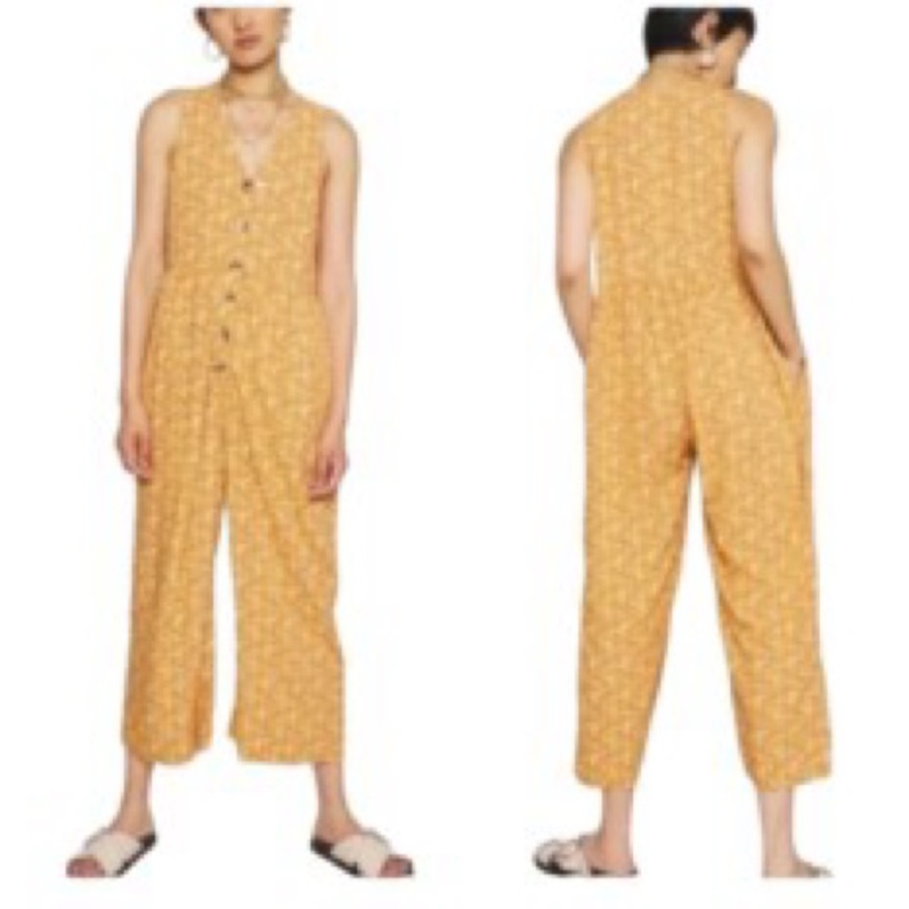 Madewell Floral Button-Front Jumpsuit in Orange Yellow Fall size 0